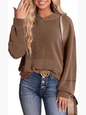 Oversized Hoodie Pullover Sweatshirt Long Sleeve Ribbed Knit Tops
